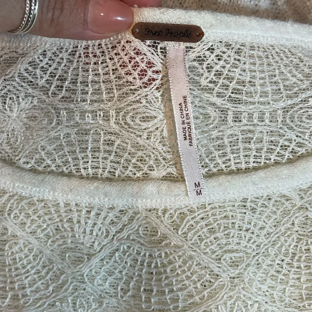 FREE PEOPLE Kristobel Ruffled Sweater, Cream, size Medium